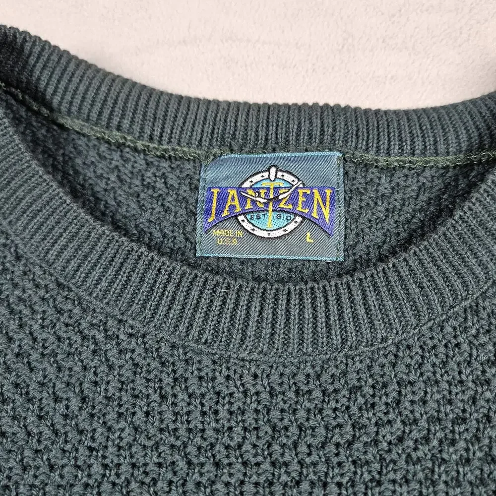 Vtg Jantzen Sweater‎ Mens Large Green Black Colorblock Pullover Grandpa USA 90s